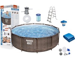 Bestway Zwembad Rond - Opzetzwembad met Filterpomp - 366x100 cm - Bruin Rattan Look