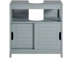 Betaalbare Goederen® Badkamermeubel - Grijs - Badkamer Kast - Vrijstaand - 2 Open Planken - Onder Gootsteen - Opbergkast