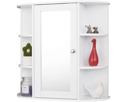 Betaalbare Goederen® Badkamermeubel - Wit - Badkamer Kast - Vrijstaand - Met Spiegel - 2 Open Planken - Boven Meubel - Opbergkast