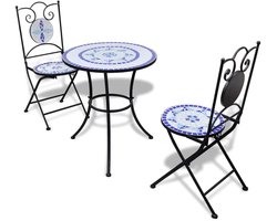 Betaalbare Goederen® bistroset 2 persoons - zwart met blauw - bistro set - bistroset metaal - bistrostoeltjes - bistroset gietijzer - bistroset aluminium