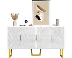 Betaalbare Goederen® Dressoir - Wit Met Goud - Buffetkast - Dressoir Kasten - Dressoirs - Woonkamer - Met Opbergplanken