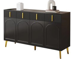 Betaalbare Goederen® Dressoir - Zwart Met Goud - Buffetkast - Dressoir Kasten - Dressoirs - Woonkamer - Met Opbergplanken