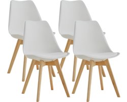 Betaalbare Goederen® Eetkamer Stoelen - Set van 4 - Wit - Gewatteerde Lerenstoel - Houten Poten