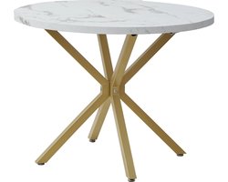 Betaalbare Goederen® Eettafel - 100 cm - Luxe - Wit Onderstel - Marmer Look - Rond - Meubels