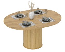 Betaalbare Goederen® Eettafel - Luxe - Houtskleur Onderstel - Marmer Look - Rond - Meubels - eettafel rond - eettafel bruin