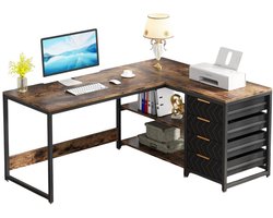 Betaalbare Goederen® Hoekbureau - Bruin - Bureau Organizer - Elektrisch Bureau - Verstelbaar - Thuiskantoor - Studeren