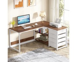 Betaalbare Goederen® Hoekbureau - Wit - Bureau Organizer - Elektrisch Bureau - Thuiskantoor - Studeren