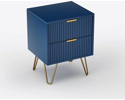 Betaalbare Goederen® Nachtkastje - 2 Lades - Blauw - Nachtkastjes - Nachtkastjes Modern - Klassiek - Nachtkastje Hout
