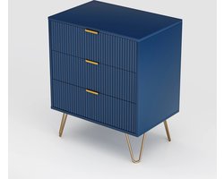 Betaalbare Goederen® Nachtkastje - 3 Lades - Blauw - Nachtkastjes - Nachtkastjes Modern - Klassiek - Nachtkastje Hout