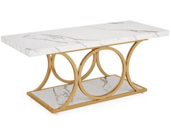 Betaalbare Goederen® Salontafel - goud met marmerlook blad - salontafels - salon tafel - salontafel marmer - klassiek - modern