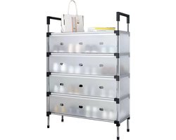 Betaalbare Goederen® Schoenenrek - Silver- 4 Trays - Schoenenkast - Opbergplanken - Schoenenrek Metaal - Schoenenrek Met Kapstok