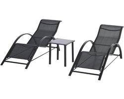 Betaalbare Goederen® tuinstoel - 2 stoelen met tafeltje - zwart - tuinstoelen - tuinstoelen stapelbaar - tuin stoelen - tuinstoelen aluminium