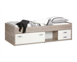 Beter Bed Basic Kajuitbed Pep - Kinderbed met opbergladen - 90x200cm - Eiken/Wit