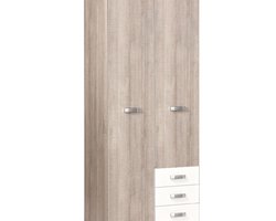 Beter Bed Pep Draaideurkast - Kledingkast 2 Deuren & 3 Lades - Eiken / Wit