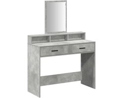 Beton grijs, 100 x 41 x 140 cm, houtmateriaal met meerdere laden en grote spiegel, moderne kaptafel met opbergruimte, slanke vorm voor elegant