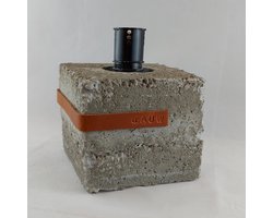 Betonnen Kubus Fakkel Leer Cognac Tafelfakkel