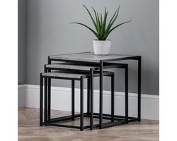 Betonnen Nest Tafels - Set van Drie - Woonkamer Inrichten - Veelzijdige Opstelling - 45x45x45 cm - Beton/Zwart