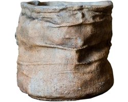 Betonnen Plantenbak - Unieke Pot - Planten Decoreren - Imitatie Linnen - 24x23x22.5cm - Bruin