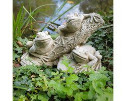 Betonnen tuinbeeld - kikkers op boomstronk