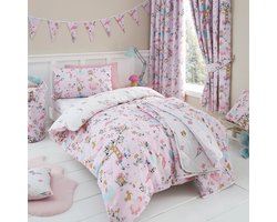 Betoverend Bos - Dekbedovertrek - Eenpersoons met 1 kussensloop - Magische Dieren in het woud - Roze - 140 x 200 cm.