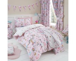 Betoverend Bos - Dekbedovertrek - Juniorbed - Magische Dieren in het woud - 120 x 150 centimeter - Roze - Peuterdekbedovertrek