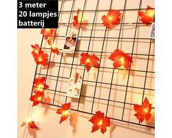 Betoverende LED Esdoornbladlichtslinger-Geschikt voor Binnen en Buiten-werkt op batterij- 3meter 20 lichtjes -Oranje-rood