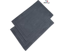 Betully ®- Badkamermat - Badmat 50 x 80cm - Set van 2 - Badmatten - 1000 gr/m2 - Badmat katoen - Badmat antraciet - Badmatten sets - Antraciet