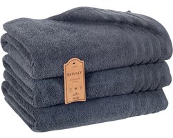 Betully ® Gibby XL Handdoeken Antraciet - 70x140 - Set van 3 - Badhanddoeken hotelkwaliteit - 100% katoen