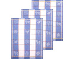 Betz 3 stuks halflinnen theedoeken keukenhanddoek glazen doeken hongermotief dieren maat: 50x70 cm kleur: blauw