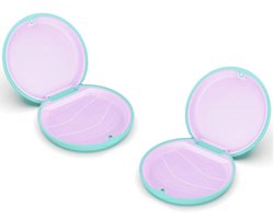 Beugelbakje - 2 Stuks - Aligner Case - Kunststof+Siliconen - Gebittenbakje - Tandprothesenbox - Mond Guard Beschermende Kistje - Draagbare Dental Behuizing - Prothese Opslag - Magneetsluiting - Voor Nachtbeugel - 8.4*2.2cm - Groen en paars