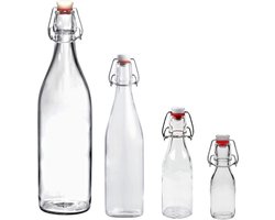 beugelfles set 100ml, 200ml, 500ml en 1000ml / 1 liter | porseleinen dop | Luchtdicht | fles met beugelsluiting | beugelflessen | weckfles | inmaakfles | sapfles | glazen met dop