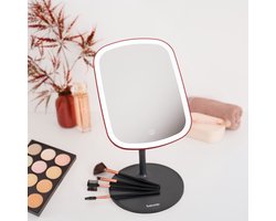 Beurer BS 47 Make-up Spiegel - Spiegel met LED Verlichting – Badkamerspiegel - 3 Lichtstanden – Dimbaar - Smart touch – Magnetisch – Oplaadbaar – 15 x 21 cm - 3 Jaar garantie - Bordeauxrood/zwart