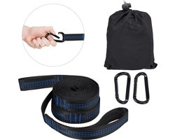 bevestigingsset voor hangmat - 200 kg - 2x boomband & haken - ook voor hangstoel - zwart