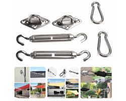 Bevestigingsset Zonnezeilen en Schaduwdoeken - 6 Delig - Ophangset voor Schaduwdoek - 2x Karabijnhaken, 2x Spanhaken, 2x Plaat met Oog - Zonneluifel - Zware Uitvoering