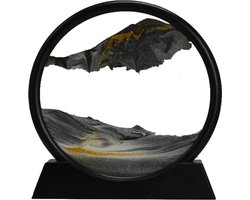 Bewegende zandkunst in glas - Zwart – Zandloper – Dynamisch – Ontspannen – Kantoor – Decoratie – Volwassenen – Kinderen – Bureau decoratie – Destop en bureau – Meditatie – 19x19 cm