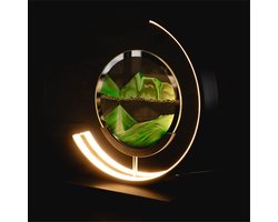 Bewegende Zandkunst Lamp - 28cm - Zandkunst In Glas - Zandloper - zandlamp - Sand Art - Tafellamp Industrieel - Sfeerlamp - Decoratie Woonkamer - Nachtlamp Slaapkamer - Zwart - Groen