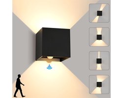 Bewegingssensor wandlamp - IP65 waterdichte LED - Verstelbare lichtbundel - Energiezuinige buitenverlichting - Voor binnen en buiten - Zwart - 12W 3000K
