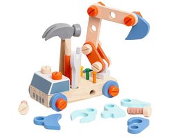 Bextunio Houten Bouwvoertuig met Gereedschap - Montessori Constructiespeelgoed - Educatief Speelgoed voor Kinderen 3+ Jaar