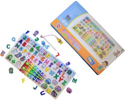 Bextunio Houten Educatief Speelbord 8-in-1 – Alfabet, Cijfers, Xylofoon, Vormen & Visspel, montessori speelgoed van 45cm x 20 cm, Perfecte cadeau voor verjaardag en kerst,