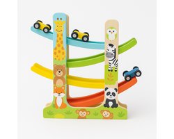 Bextunio Houten Rollerbaan met 6 Auto's - Speelgoed voor 3-6 jaar - Educatief