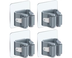 Bezemhouders, 4 stuks, boren niet nodig, wandmontage, zelfklevende dweilhouders, geschikt voor kasten, keukens, badkamers, tuinen, huizen en garages.