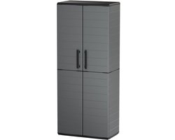 Bezemkast - TOOD - 2 deuren + 3 polypropyleen planken - 68 x 37 x H.163 cm - Grijs