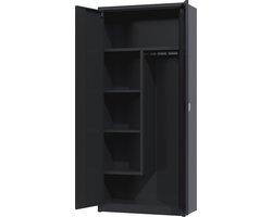 Bezemkast voor binnen - schoonmaak kast - Povag - 180x80x42 cm - Zwart - 4 legplanken en hanggedeelte - stofzuiger kast - AKP.302.01