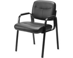 Bezoekersstoel met Armleuningen en Lendensteun – PU Leren Kantoorstoel – Metalen Frame – Zonder Wielen – Zwart