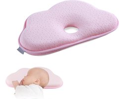 BFTrade Wasbaar Wolkvormig babykussen voor pasgeborenen, plagiocefalie, voorkomt het platte hoofdsyndroom, kinderkussen, beschermt hoofd en nek, slaapt beter, Roze, traagschuim - 100% katoen - cadeau