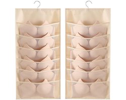 BH Organizer - 12 Opbergvakken - BH Verdeler voor in Kast - Hangende Ondergoed Verdeler - Beige - Hangende Opbergzak voor Kleding