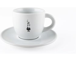 Bialetti Cappuccino- of Koffiekop met Schotel – Porselein – Wit – Origineel Bialetti Servies