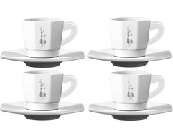Bialetti Espresso Kop en Schotel Set Wit – 4 Espressokopjes met Schotels – Porselein – Italiaans Design