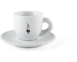 Bialetti Moka Espressokop met Schotel – 80 ml – Wit Porselein – Espresso Kopje met Bialetti Logo