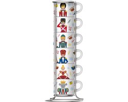 Bialetti Nutcracker Espressokopjes Set 6 Stuks met Rek – 90 ml – Porseleinen Espresso Kopjes – Limited Edition - Stapelbaar